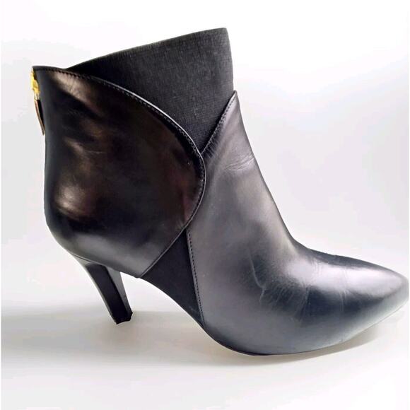 Joan Oloff Italy Women’s Boots Size 41 Leather Heel Gold‎ Zipper Back - Picture 1 of 7